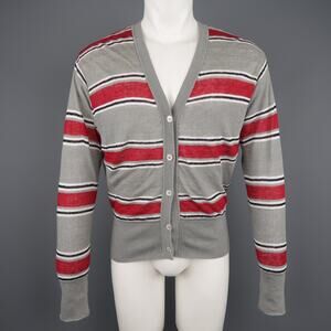 BLACK FLEECE Size S Gray & Stripe Cotton White Mesh Reversible Cardigan